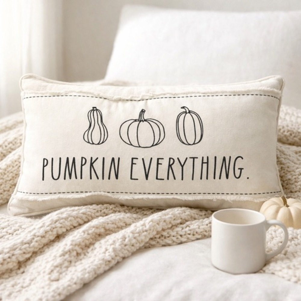 Rae Dunn Pumpkin Everything Fall Lumbar Throw Pillow Cream Decorative‎ Autumn